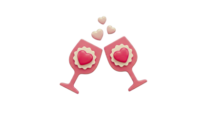Pink Valentine's Day Wine Glasses Clinking with Hearts