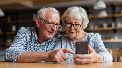 Digital Connection: A senior couple shares a moment of connection, gazing at a smartphone and engaging with the digital world. - Powered by Adobe