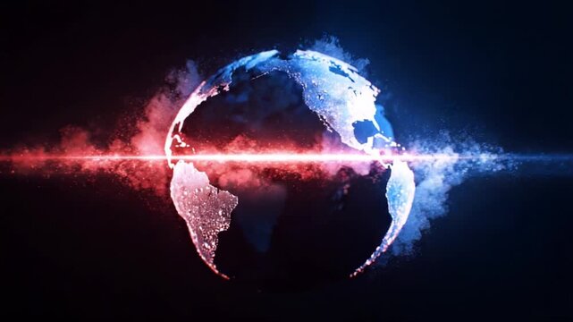 Global Transformation: An artistic rendering of Earth, split into segments of light and dark, symbolizes change, technological advancement, and the planet's evolving dynamics.