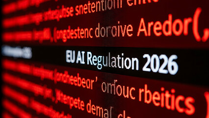 Digital representation highlighting the upcoming European Union's regulatory framework for artificial intelligence, symbolizing the future of technology governance and data policy