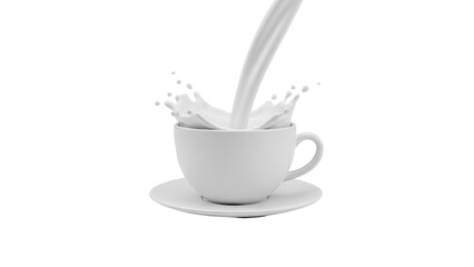 Milk Pouring into White Cup with Splash