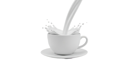 Milk Pouring into White Cup with Splash