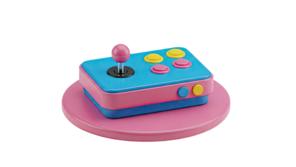 Retro Arcade Joystick Controller in Blue, Pink, and Yellow
