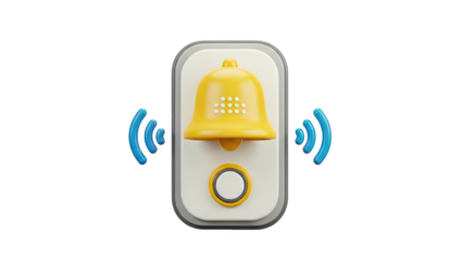 Smart doorbell with ringing bell icon and signal waves