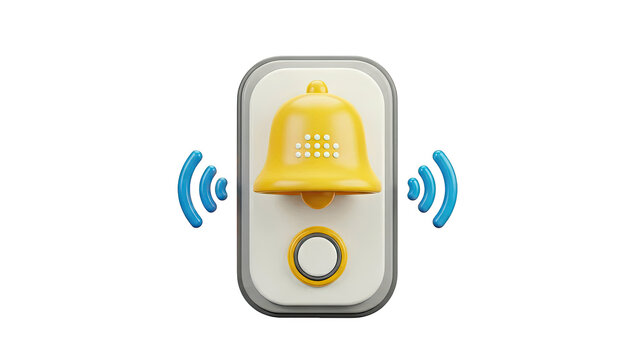Smart doorbell with ringing bell icon and signal waves