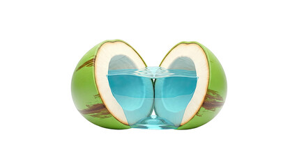Green Coconut Halved with Blue Water