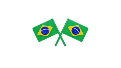 Two Crossed Brazilian Flags on White Background
