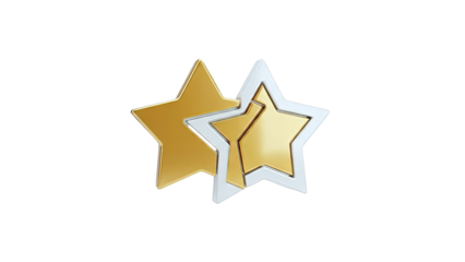 Two golden stars superimposed on a silver outline star