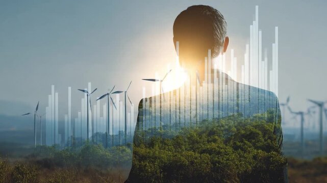 Eco-Business Vision: A forward-thinking individual, representing the essence of business acumen and environmental consciousness, envisions a harmonious future of sustainable growth.