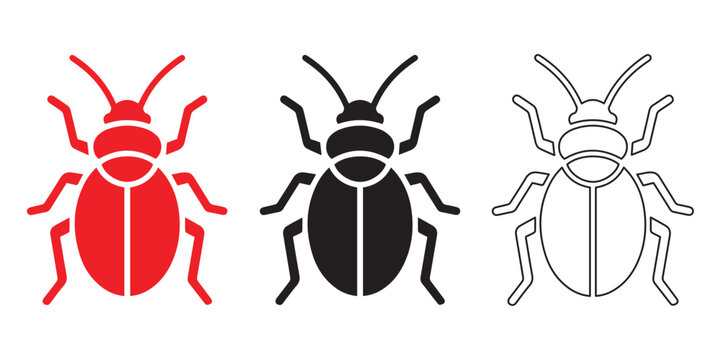 Insect Icons: A striking trio of insect icons, rendered in bold red, classic black, and elegant outline, offering versatile options for various design needs.