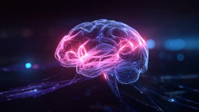 Illuminated Mind: The inner workings of the human mind are showcased in this captivating illustration, with a glowing brain against a dark, futuristic backdrop.