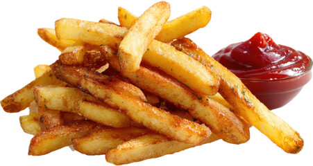 Delicious golden French fries served with a side of ketchup.