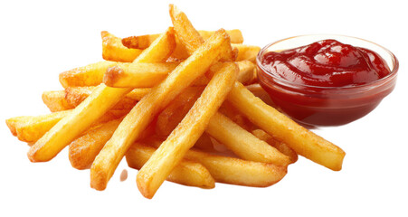 Golden fries served with a side of vibrant red ketchup.