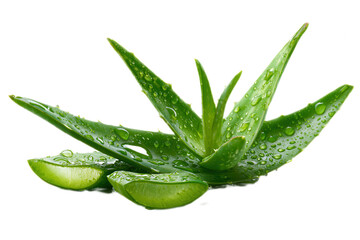 Fresh aloe vera plant with water droplets on vibrant green leaves.