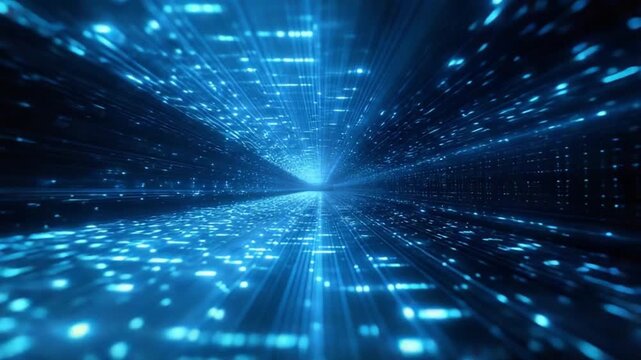 Digital Highway: A futuristic tunnel, illuminated by vibrant blue lights, hints at the vast digital network of the modern world. Exploring innovation and technological advancement.