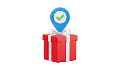 Gift Box with Location Pin and Checkmark Icon