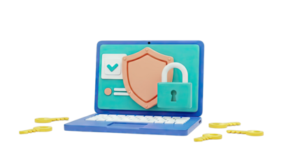 Laptop with Security Symbols and Keys