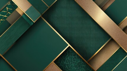 Elegant geometric background design with green textures and gold accents for modern decor or branding visuals