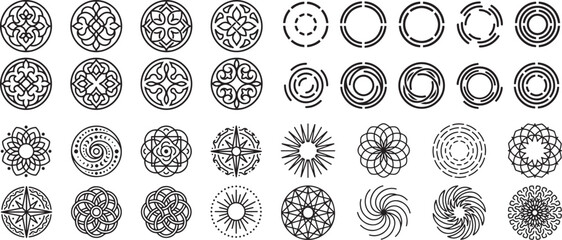 Collection of geometric and floral patterns in elegant mandala design for artistic creative template and oriental or vintage decoration