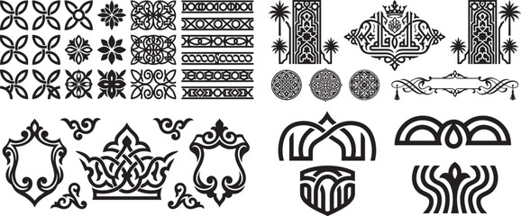 Collection of decorative floral and arabesque vector elements for vintage frames ornaments backgrounds invitations and royal emblems 126