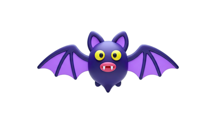 Cute 3D Purple Bat with Big Eyes and Fangs