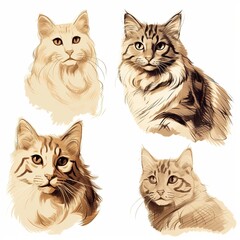 Four Feline Friends A Collection of Beautiful Cat Portraits in Sepia Tones, Artistic Style