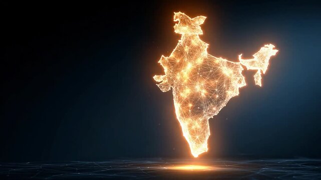 India's Glowing Horizon: An ethereal rendering of India's silhouette, illuminated with a radiant glow against a backdrop of the deep cosmic dark. It speaks to the nation's vibrancy, innovation.