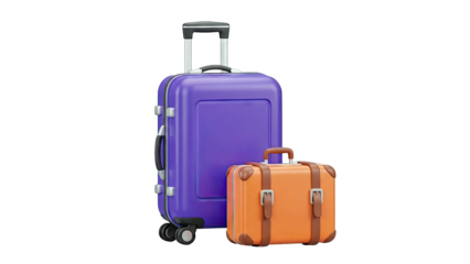 Two colorful suitcases, one purple and one orange, on a white background