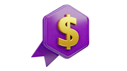 Gold Dollar Sign on Hexagonal Purple Ribbon Award
