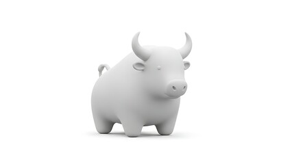 Obraz premium A minimalist 3D rendering of a cute, stylized white bull or ox figure standing on a clean white background.