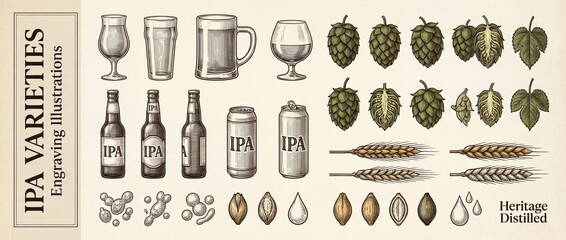 Explore the beauty of vintage engravings showcasing the diverse varieties of IPA in a premium collection of botanical art