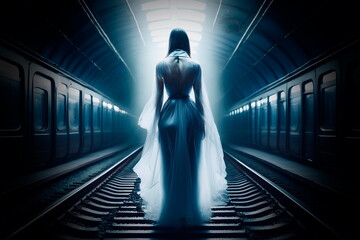 地下鉄に立つ女性の幽霊