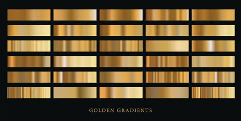 Golden gradients set . Metallic gold gradients.Elegant gold gradients collection Gold foil texture background . Soft champagne gold gradient swatches collection. Light metallic textures with polished  © Ahmed