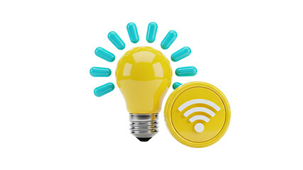 Smart Light Bulb with WiFi Symbol and Glowing Elements