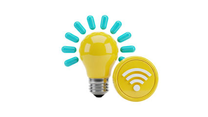 Smart Light Bulb with WiFi Symbol and Glowing Elements