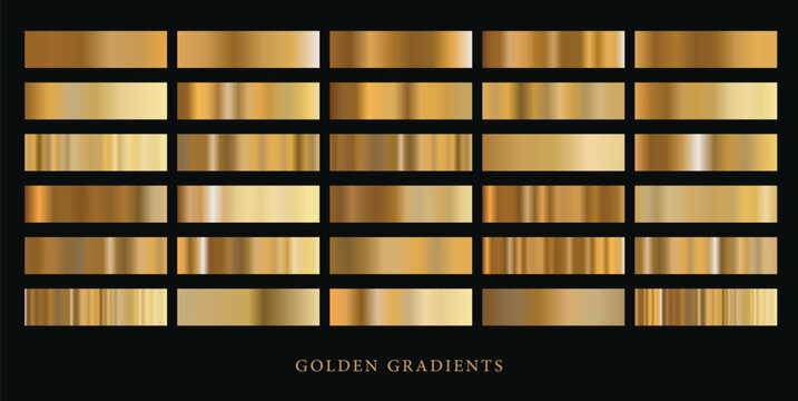 Golden gradients set . Metallic gold gradients.Elegant gold gradients collection Gold foil texture background . Soft champagne gold gradient swatches collection. Light metallic textures with polished 