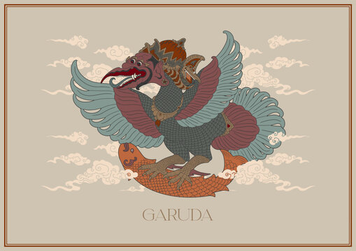 Traditional Garuda Illustration in Vintage Style with Intricate Details