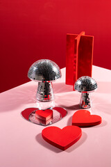 A Vibrant Red and Pink Disco Heart Composition, Modern Romance