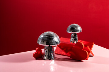 A Vibrant Red and Pink Disco Heart Composition, Modern Romance