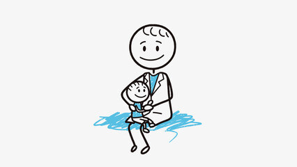 Fototapeta premium A funny hand-drawn vector illustration of a man and woman in business suits and ties showing love for their family