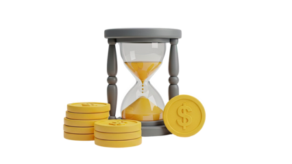 Hourglass and coins symbolizing time and money