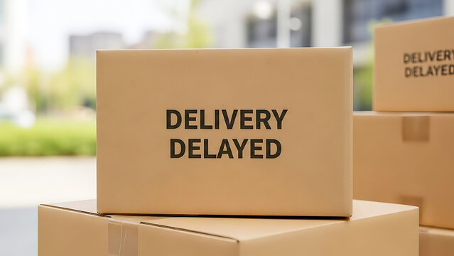Cardboard boxes with delivery delayed message shipping