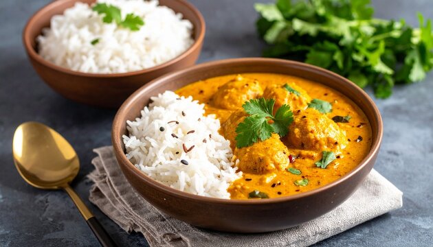 Chhattisgarhi Dubki Kadhi with Rice. Traditional Indian Food
