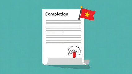 Official agreement document highlighting successful project completion, signed and authenticated, proudly featuring the national flag of Vietnam, symbolizing achievement and partnership