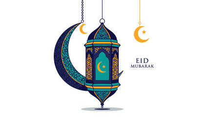 Ramadan lantern with crescent moon and star, Eid Mubarak greeting © Azrha