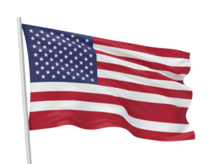 American flag waving gently on a flagpole, showcasing its iconic red, white, and blue stripes and fifty stars, symbolizing freedom and patriotism.