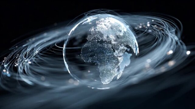 Global Network: The globe is encircled by a dynamic and abstract network, symbolizing the world's interconnectedness and the continuous exchange of information.