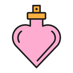 Obraz premium Linear icon of heart shaped perfume bottle with editable stroke and color fill for Valentine’s Day. Elegant fragrance, romance, dating, beauty, wedding gift, and love scent symbol for design projects