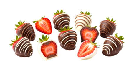Delightful assortment of delicious chocolate dipped strawberries and fresh fruit halves, beautifully arranged to showcase a tempting sweet treat.