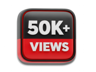 Popular video milestone achieved with 50k views isolated on transparent background. Achieved over 50 thousand views